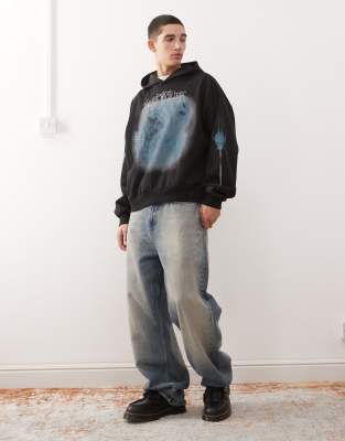 Weekday Boxy Oversized Fit Hoodie With Dragon Graphic Print In Black