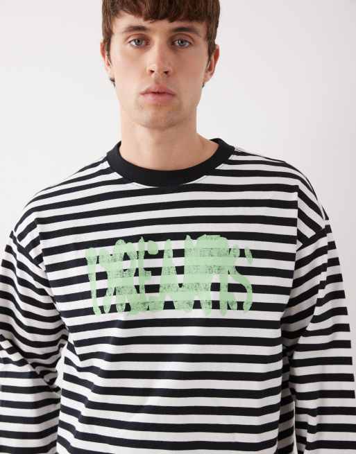Weekday boxy oversized fit long sleeve graphic T-shirt in white striped print, 4 of 5