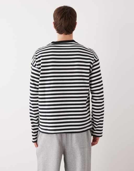 Weekday boxy oversized fit long sleeve graphic T-shirt in white striped print, 5 of 5