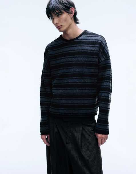 Weekday boxy oversized fit sweater in blue & black stripe - view 1