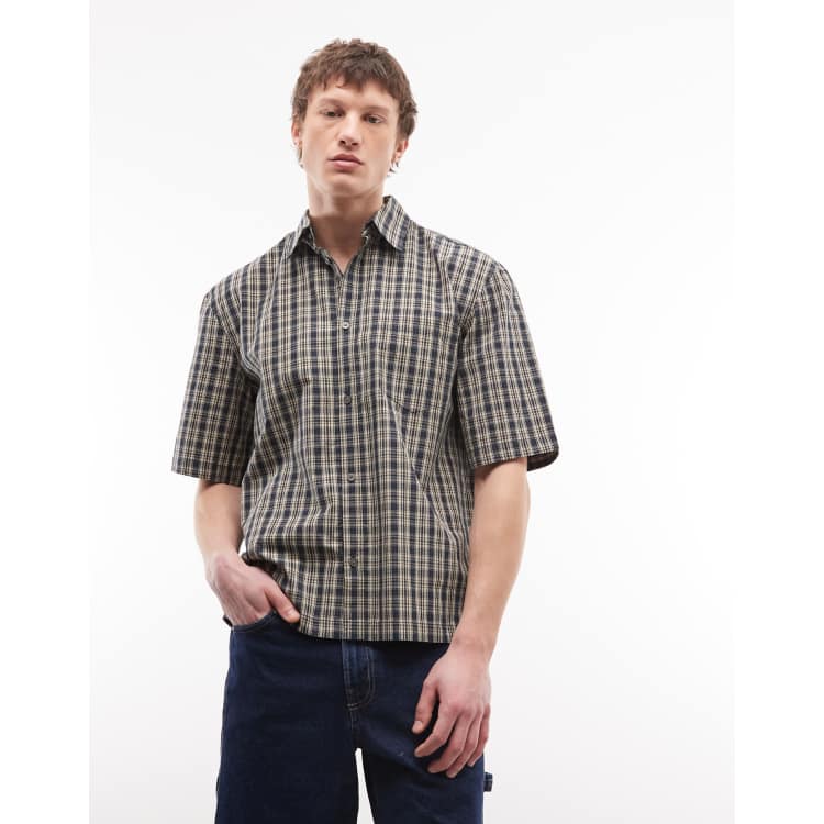 Weekday boxy oversized short sleeve shirt in navy and yellow check