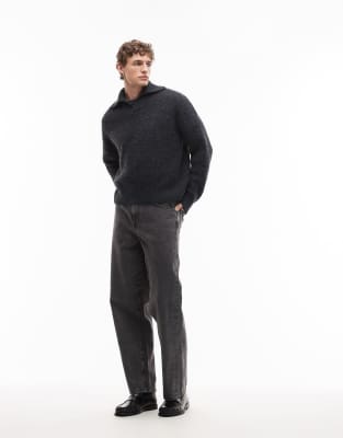 Weekday Boxy Polo Knit Sweater In Black