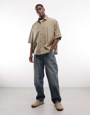 Weekday Boxy Shirt Sleeve Shirt With Pockets In Brown