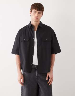 Weekday Boxy Short Sleeve Shirt In Black