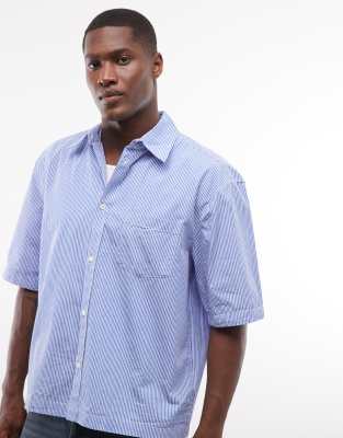 Weekday Boxy Short Sleeve Shirt In Blue