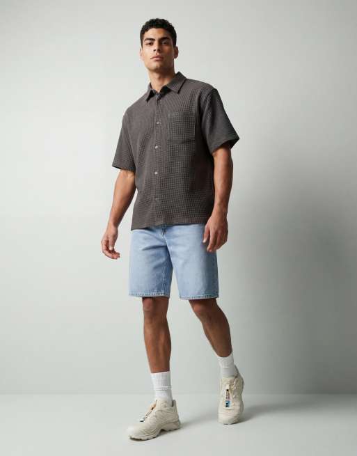 Weekday boxy short sleeve shirt in brown mini check, 10 of 12