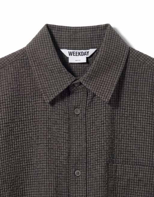 Weekday boxy short sleeve shirt in brown mini check, 7 of 7