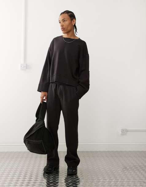 Weekday boxy sweatshirt with stitch detail and relaxed sweatpants set in black acid wash - view 1