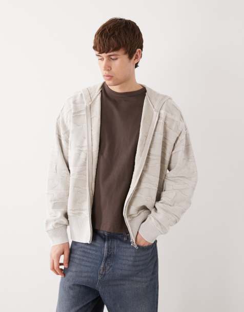 Weekday boxy textured jacquard hoodie in beige - view 1