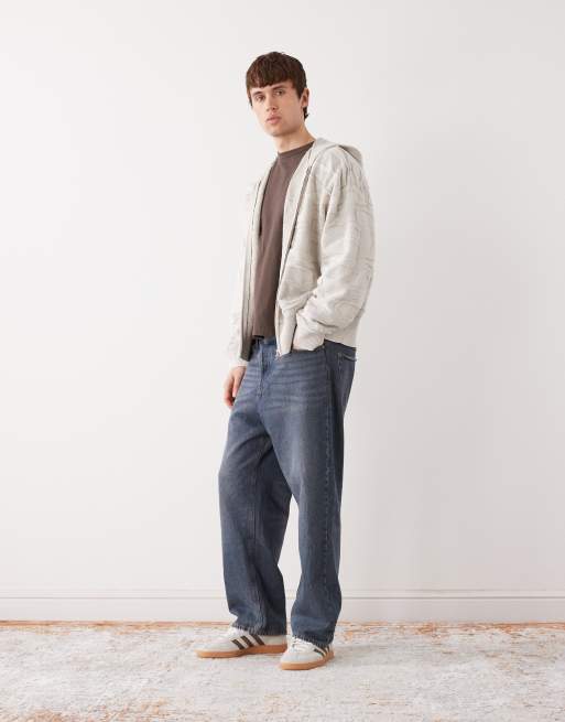 Weekday boxy textured jacquard hoodie in beige, 2 of 5