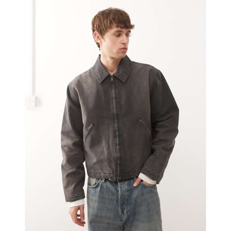 Weekday boxy washed canvas jacket in black | ASOS