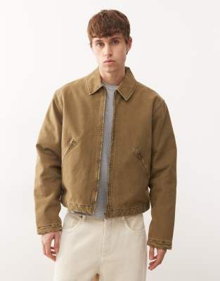 Weekday Boxy Washed Canvas Jacket In Green