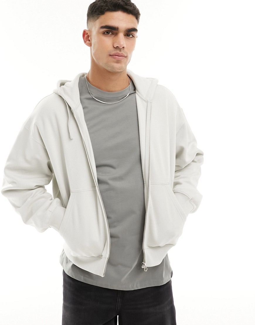 Weekday Boxy Zip Up Hoodie In Light Gray