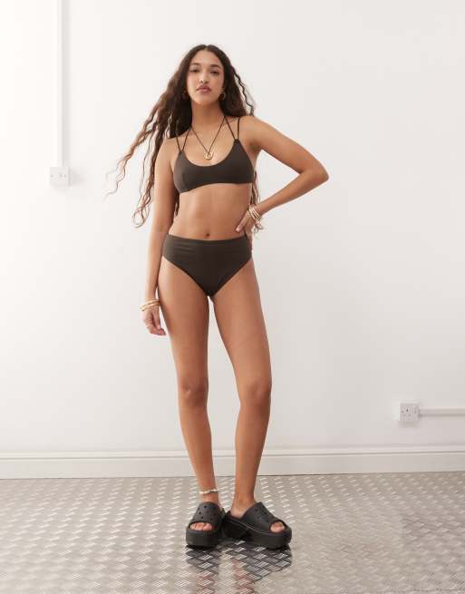 Weekday - Brazilian bikinibroekje met hoge taille in donkerbruin, 4 van 4