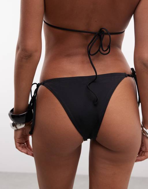 Weekday brazilian side tie bikini bottom 2-pack in black & stripe, 4 of 4