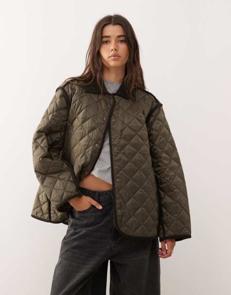 Weekday quilted jacket with contrast collar in dark brown
