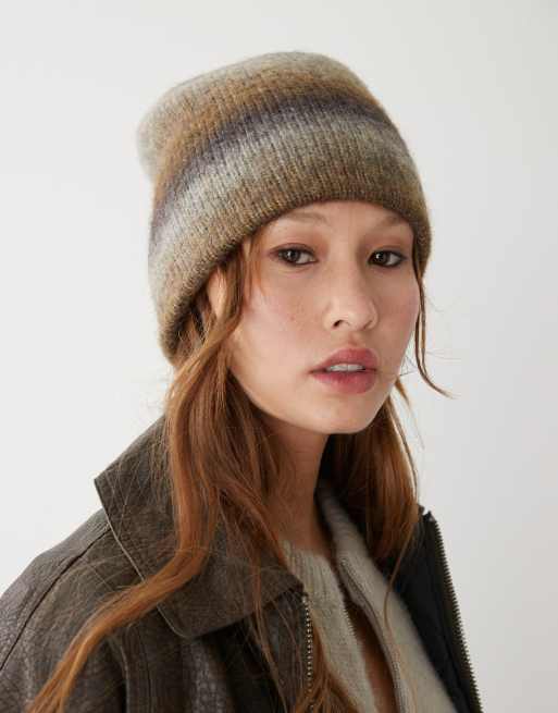 Weekday – Brązowa puszysta czapka beanie z mieszanki wełny i wełny alpaki z efektem ombre