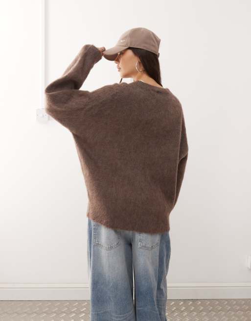 Weekday – Brązowoszary melanżowy sweter premium z mieszanki wełny i moheru, 2 z 4