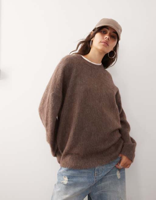 Weekday – Brązowoszary melanżowy sweter premium z mieszanki wełny i moheru, 4 z 4