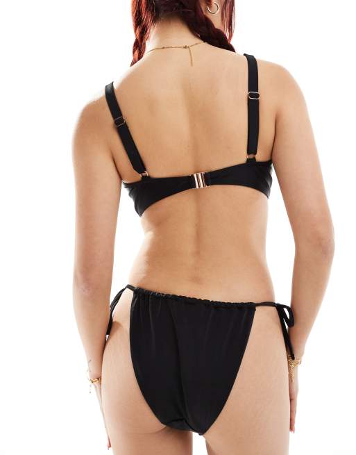 Weekday Breeze side tie bikini bottom in Black, 2 of 4