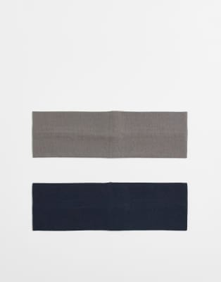 Weekday - Breites Stirnband aus Jersey im 2er-Pack in Marineblau und Dunkelgrau