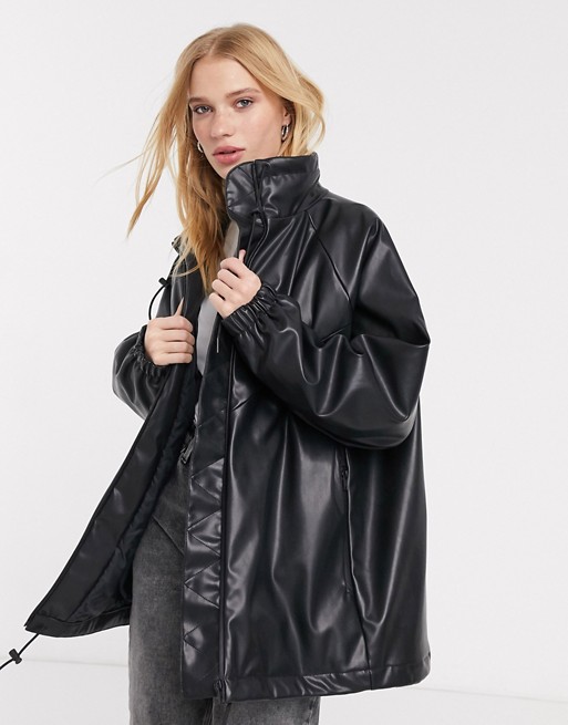 Weekday Briana faux leather bomber in black