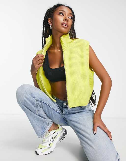Weekday - Bring - Gebreide bodywarmer met rits voor in geel