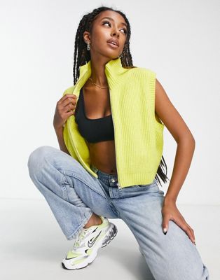 Weekday Bring knitted vest with zip front in yellow