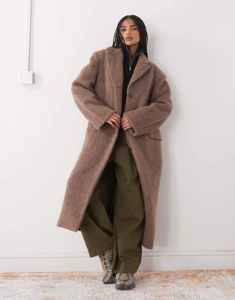 Weekday - Brun oversized frakke med overdrevne skuldre i langhåret alpaka- og uldblanding - view 1