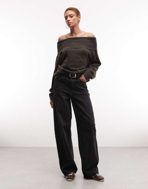 Weekday - Brunmeleret løstsiddende offshoulder-striktrøje med bardot-kant - Kun hos ASOS, 2 af 4