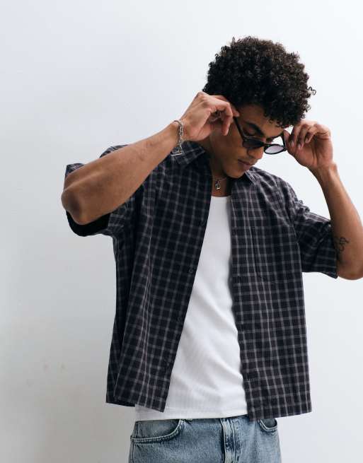 Weekday - Brunternet oversized skjorte med korte ærmer, 3 af 5