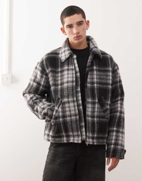 Weekday brushed wool blend jacket in black check - view 1