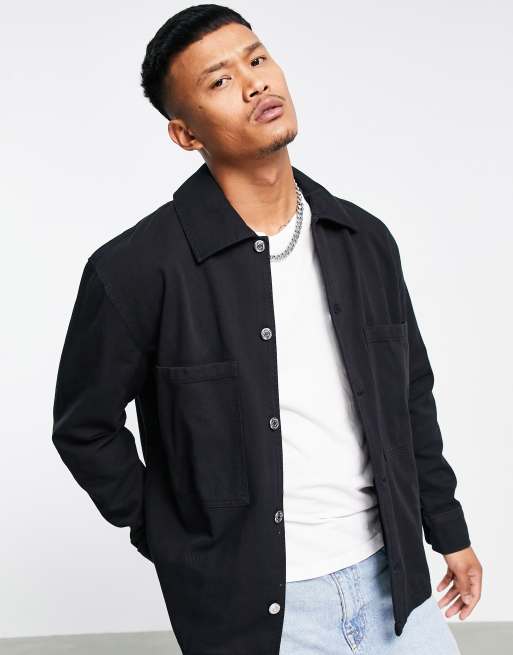 Weekday bryant washed overshirt in black | ASOS