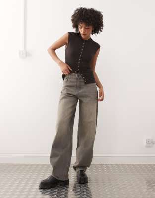 Weekday Button Front Top In Brown