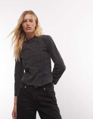Weekday Button Jacket Top In Grey