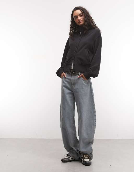 Weekday button up jacket with double layer funnel neck collar detail in black, 2 of 4