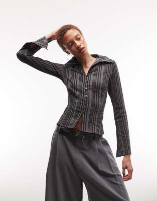 Weekday Button Up Long Sleeve Shirt In Gray