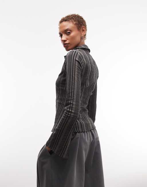 Weekday button up long sleeve shirt in grey stripe, 4 of 4