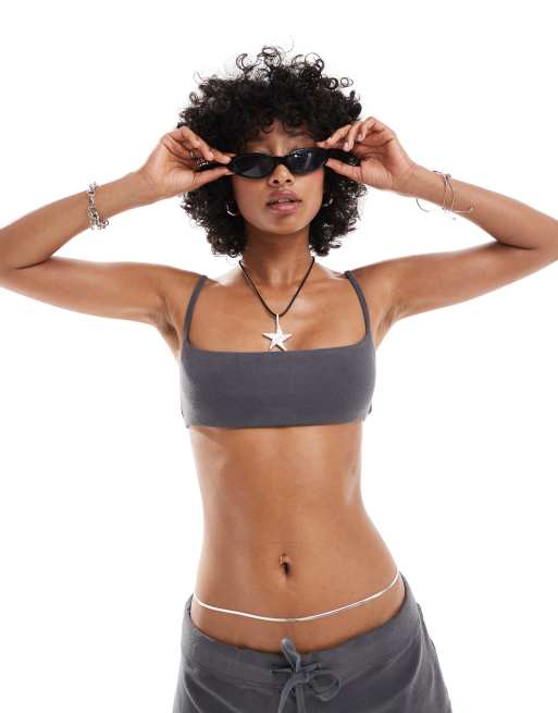 Weekday - Byron - Mix en match - Bandeau-bikinitopje van badstof in gebroken zwart