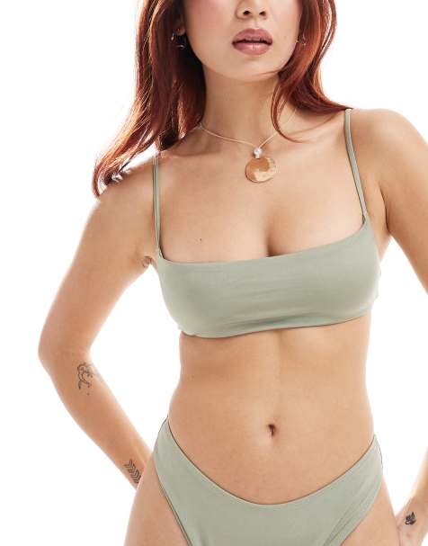 Weekday Byron shiny bandeau bikini top in light green - view 1