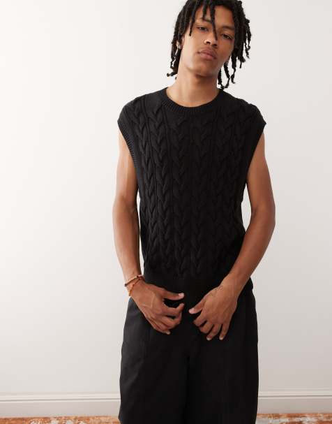 Weekday cable knit vest in black - view 1