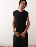 [Weekday] Weekday cable knit vest in black XS Black