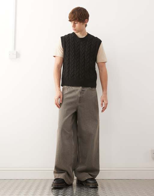 Weekday cable knit vest in black