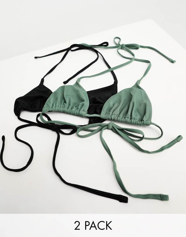 Weekday - cala triangle bikini 2 pack in black & khaki grey exclusive to asos