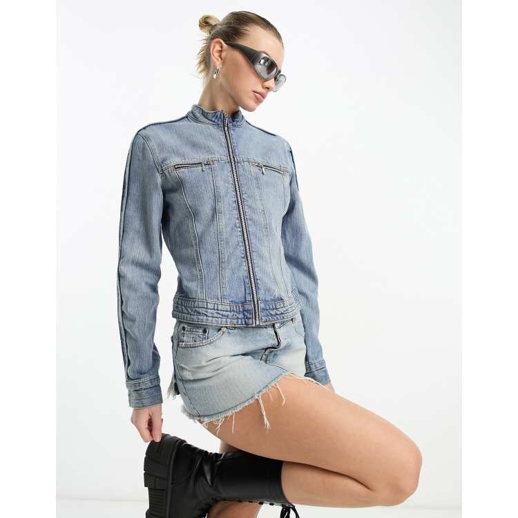 Zip up outlet denim jacket womens