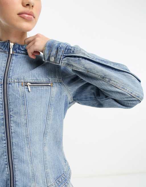 Zip up 2024 denim jacket womens