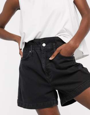 black denim paperbag shorts