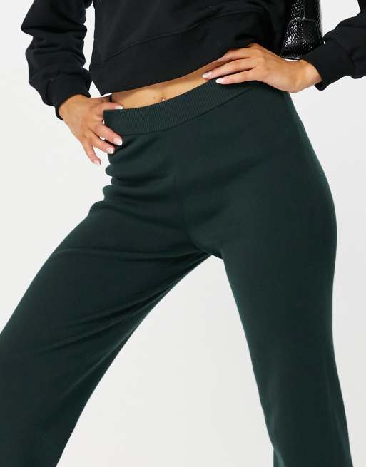 Weekday Cameo Slit Hem Knit Pants In Bottle Green Asos