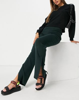Weekday Cameo split hem knitted trousers in bottle green - ASOS Price Checker