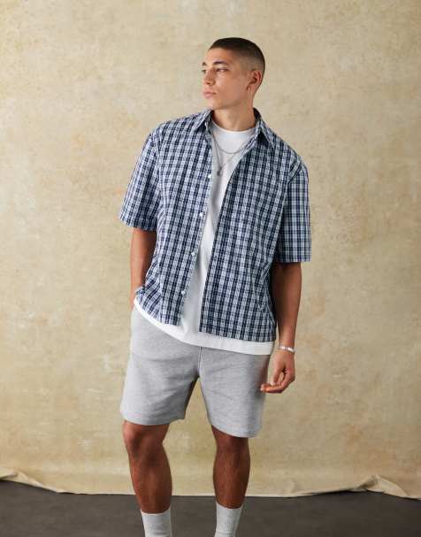 Weekday - Camicia a maniche corte blu navy a quadri vestibilità comoda - view 1